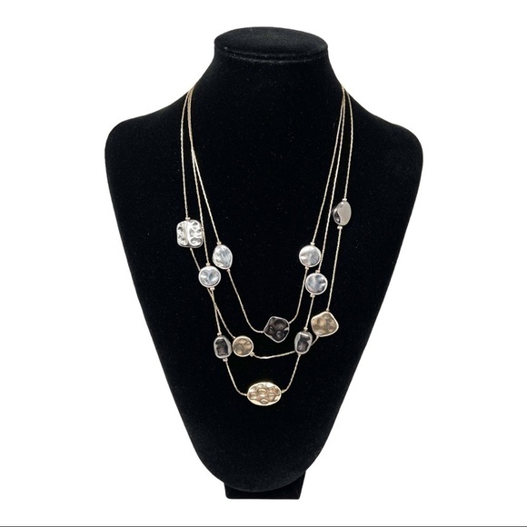 julia b. Grey Silver Gold Metallic Tone Multilayer Necklace - Picture 1 of 4